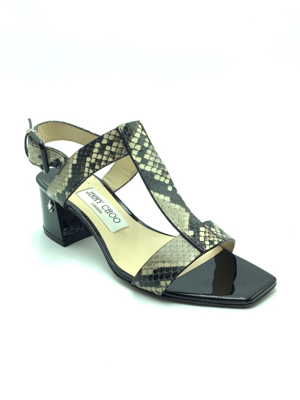 Jimmy Choo Embossed Leather Animal Print T-Strap Heels Size: 6